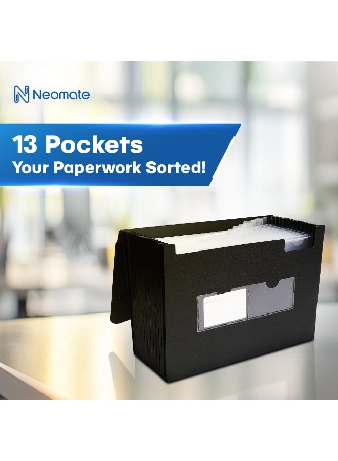 Neomate Expanding File Folder | 13 Pockets, Letter Size Accordion Organizer | Durable Document Storage for Home, School, and Office Use (Black) - Image 2